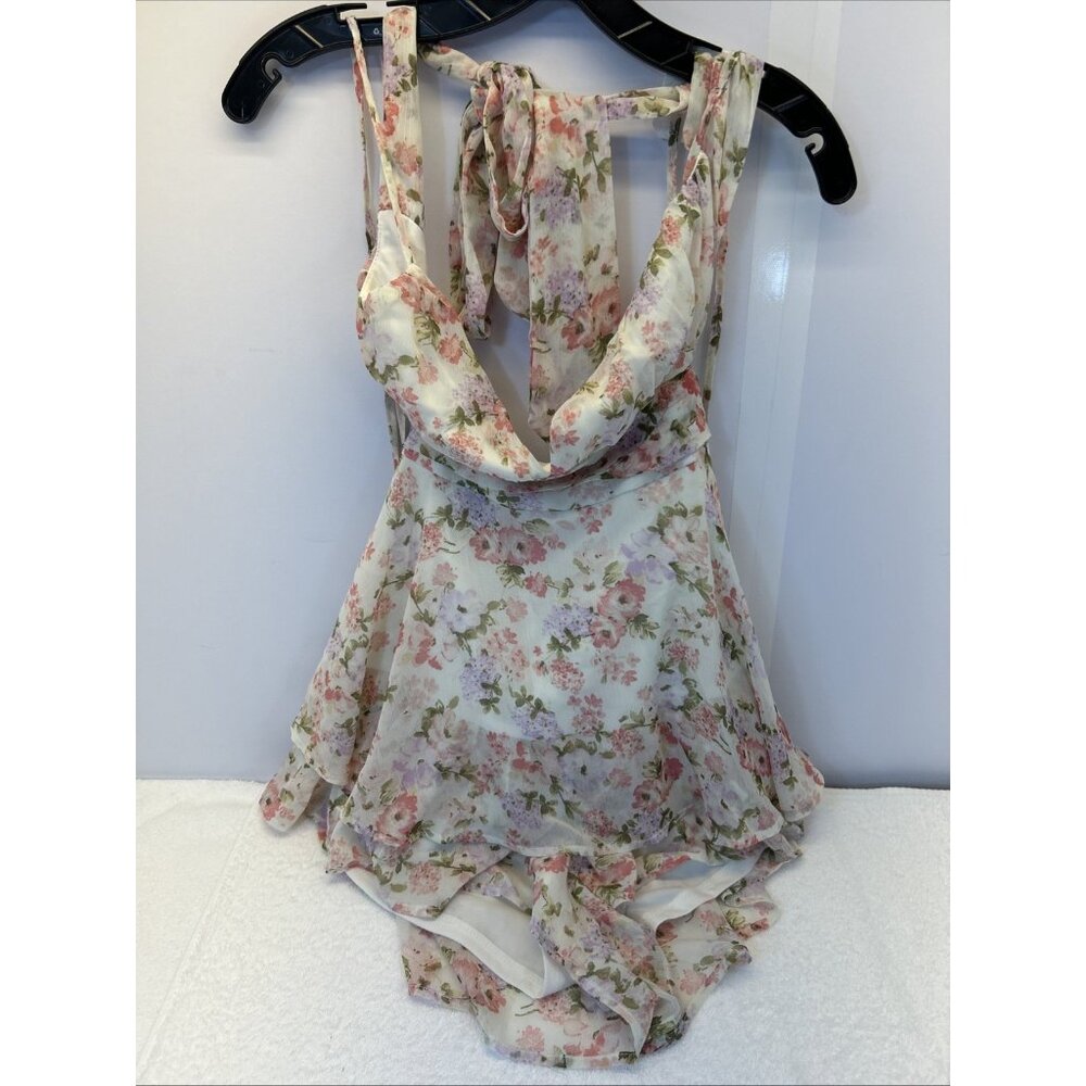 ALTAR'D STATE Halter Pink Print Baby Doll Flounce Jumper/Romper SZ L NEW w/Tags